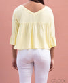 Solid Ruffle Hem Flounce Sleeve Top - 0702