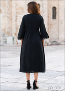 Embroidered Linen Maxi Dress - 0808