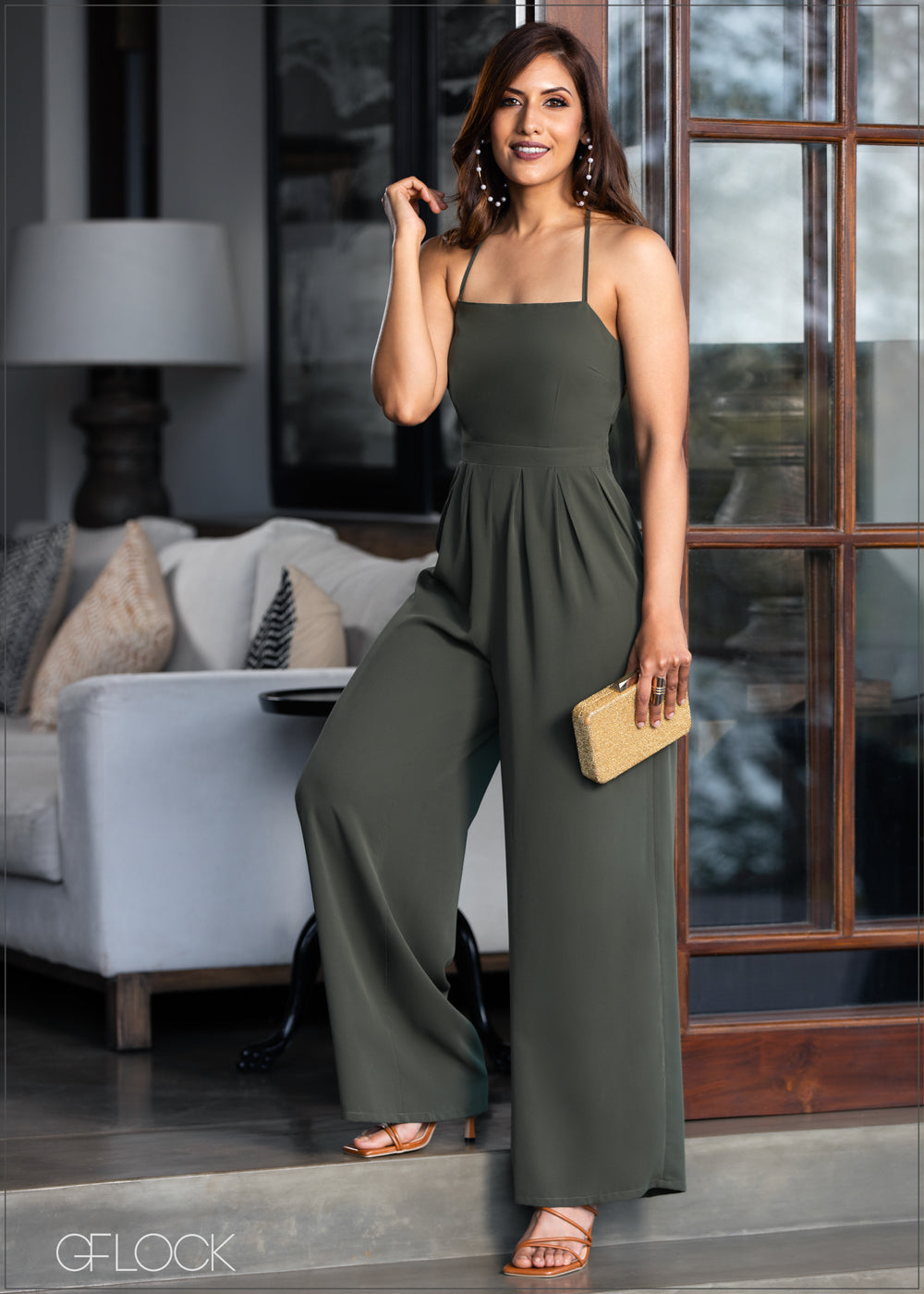 Pleated Tie Up Neck Jumpsuit - EWC1221