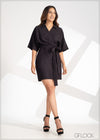 Mock Wrap Tie Up Mini Dress - 230323