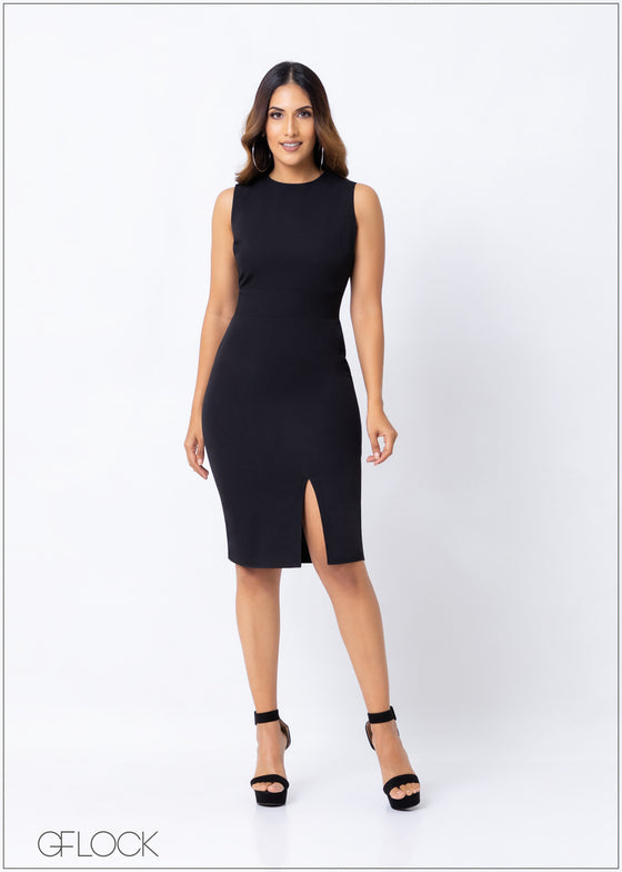 Sleeveless Front Slit Bodycon Dress - 230123