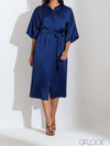 Batwing Sleeved Satin Dress - 101022