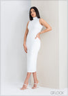 High Neck Midi Ribbed Dress - 311022