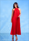 Pleated Flare Maxi Dress - 111222