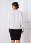 White Top With Black Piping Detail - 240223