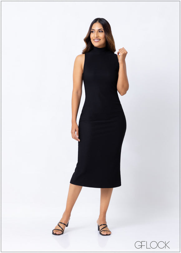 High Neck Sleeveless Midi Dress - 230123