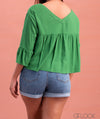 Solid Ruffle Hem Flounce Sleeve Top - 0702