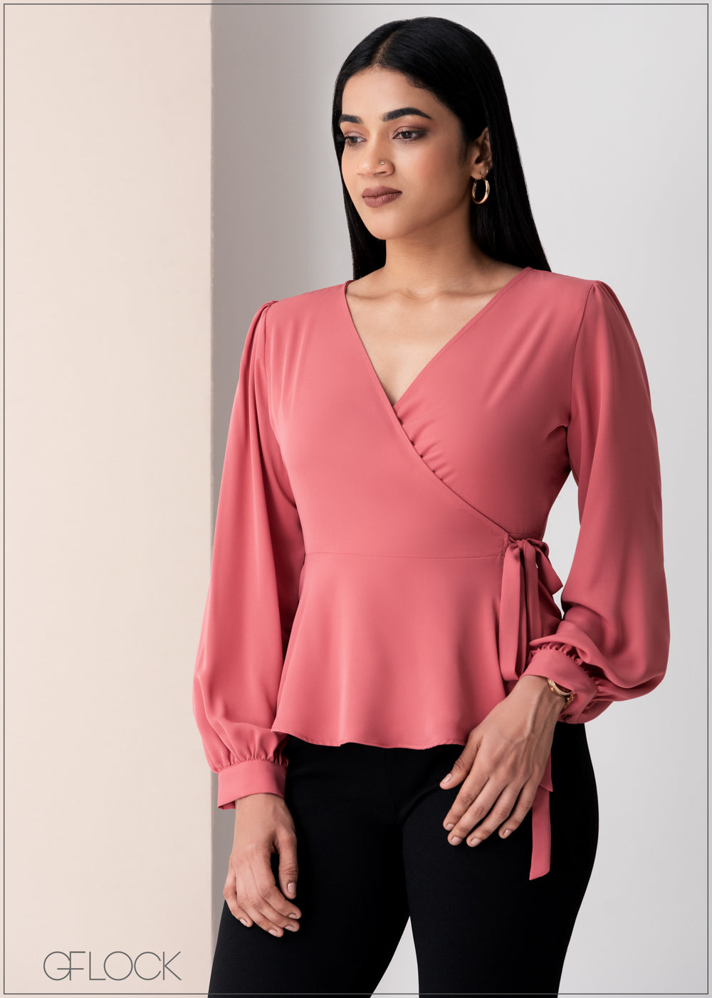 Wrap Tie Peplum Top - 2506