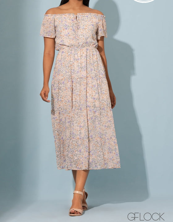 Floral Tiered Off Shoulder Dress - 041122