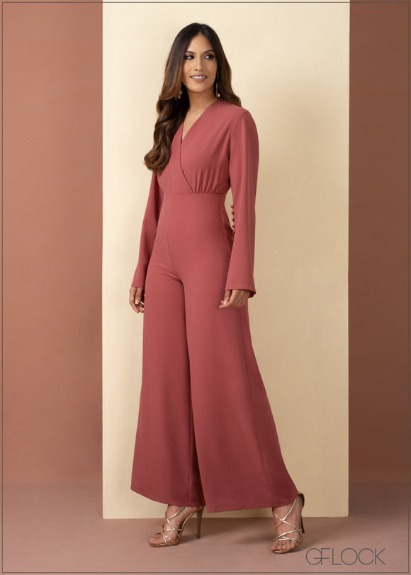 Sleeve Button Detailed Flared Jumpsuit - 060323