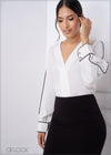 White Top With Black Piping Detail - 240223
