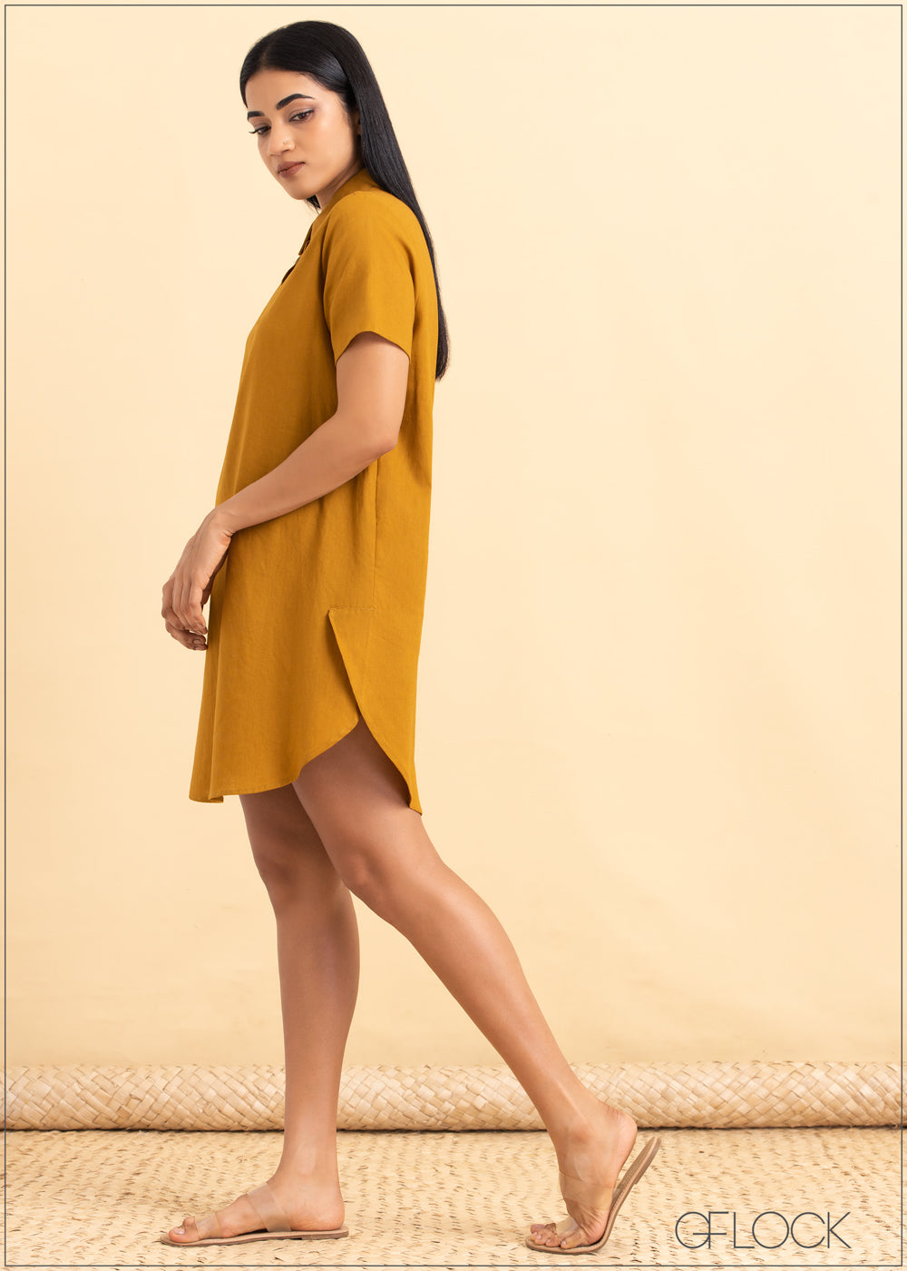 Collared Linen Shift Dress - 2105