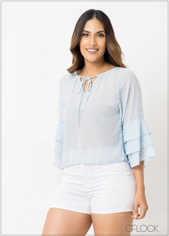 Layered Sleeve Swiss Dot Top - 300123