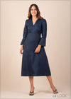 Split Sleeve Collared Linen Dress - 220223