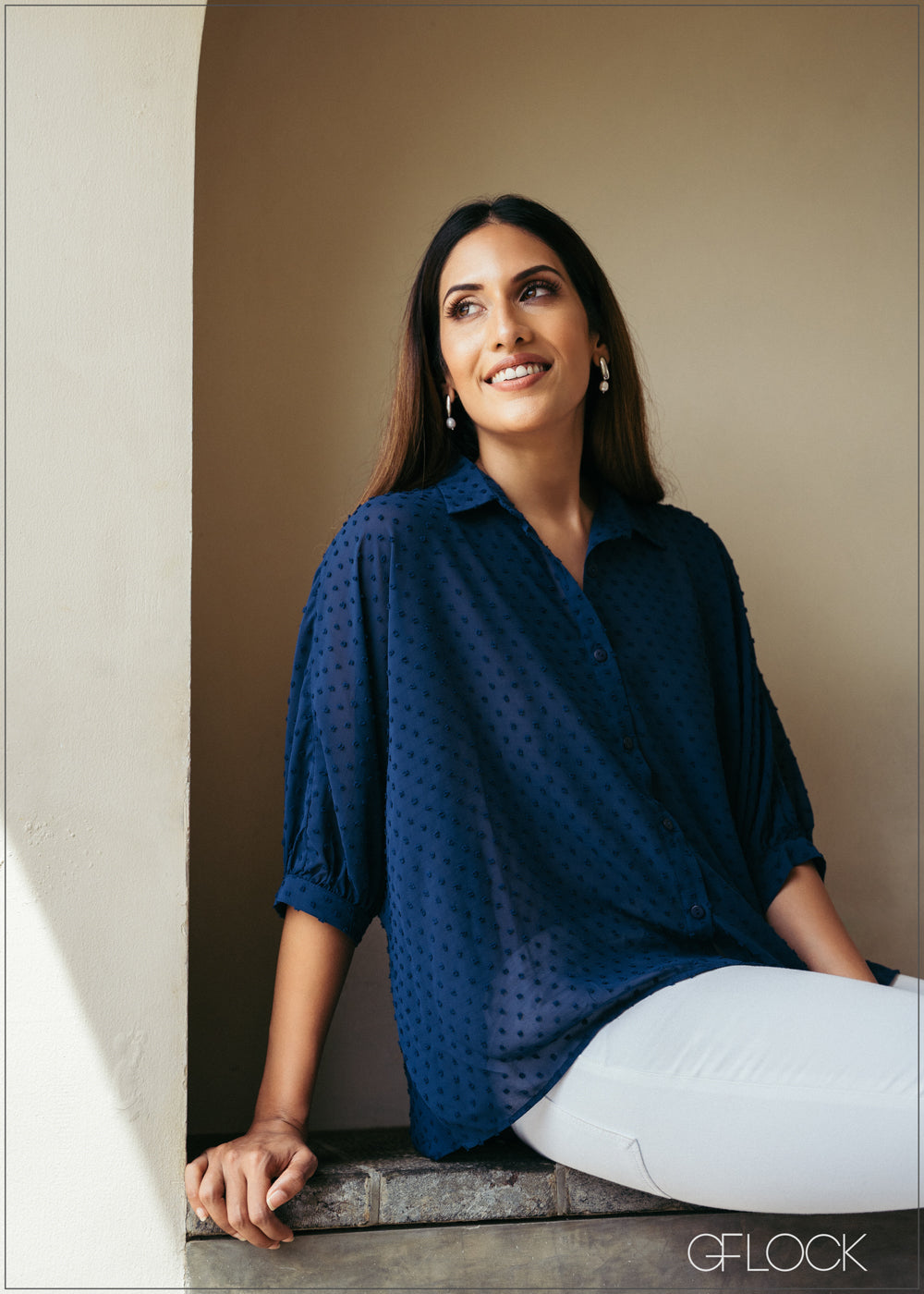 Extended Sleeve Swiss Dot Shirt - 221222