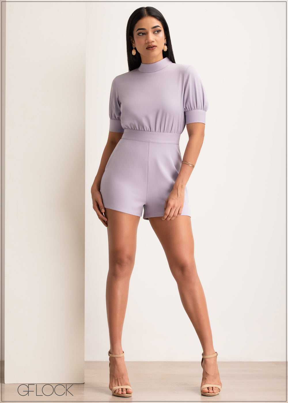 Keyhole Back Puff Sleeve Romper - 1307