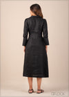 Split Sleeve Collared Linen Dress - 220223