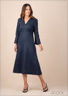 Split Sleeve Collared Linen Dress - 220223