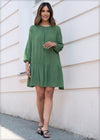 Balloon Sleeve Ruffle Hem Dress - 0703