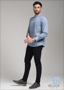 Printed Chinese Collar Long Sleeve Shirt - 090423 - 02