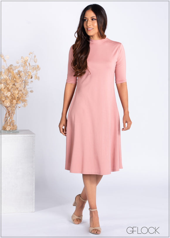 Mock Neck Swing Dress - 385