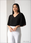 V-Neck Top With Pleated Sleeves - 0508