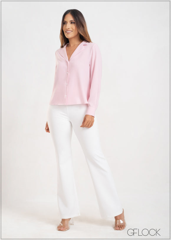 Long Sleeve Lapel Collar Shirt - 200323