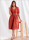 Dress with Embroidered Belt - Linen 2501