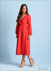 Mock Wrap Detailed Midi Dress - 300323