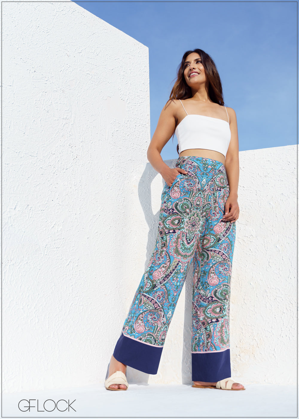 High Rise Stretch Paisley Print Pull-On Jeans