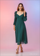 Gathered Shoulder Detail Midi Dress - 211122