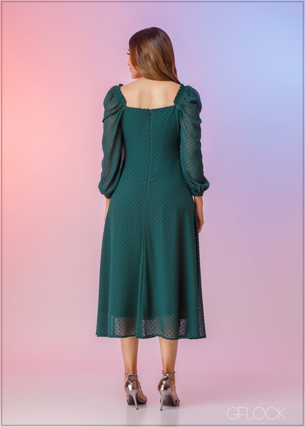 Gathered Shoulder Detail Midi Dress - 211122