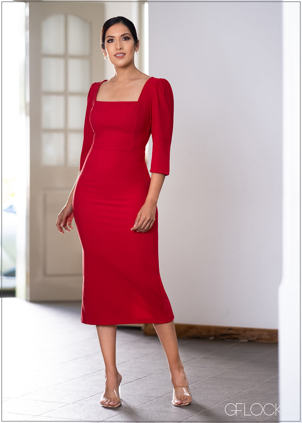 Square Neck Midi Dress - 301222