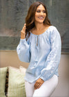 Embroidered Sleeve Linen Top - 0207