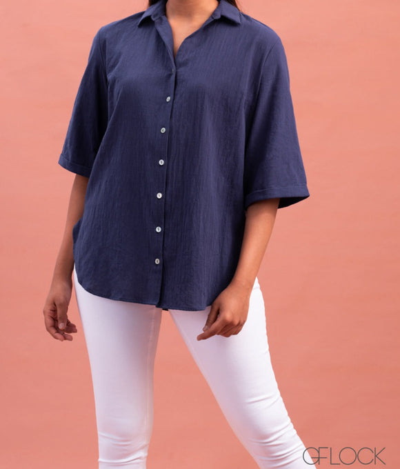 Curved Hem Oversize Shirt - 0702