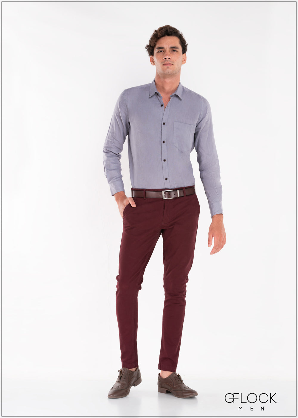 Normal Collar Long Sleeve Linen Shirt - Men 32421