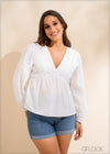 Pleat Detail Peplum Top - 130223