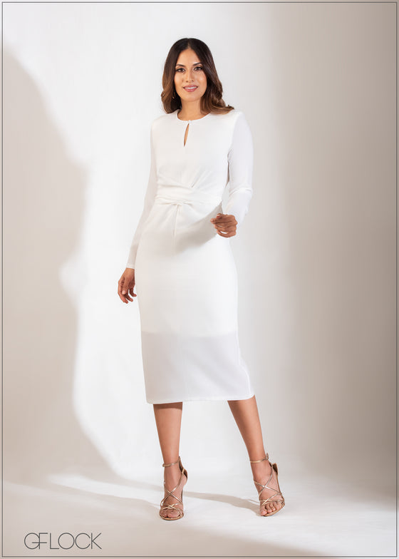 Long Sleeved Multiway Tie Up Midi Dress - 200223