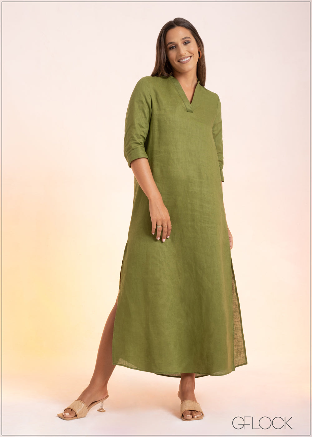 Notch Neck Linen Maxi - 210123