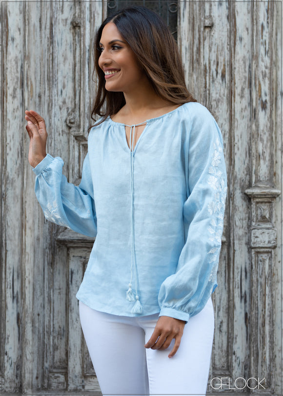 Embroidered Linen Top - 071022