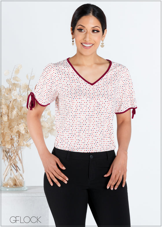 Polka Dot Top with Contrast Detail - 367