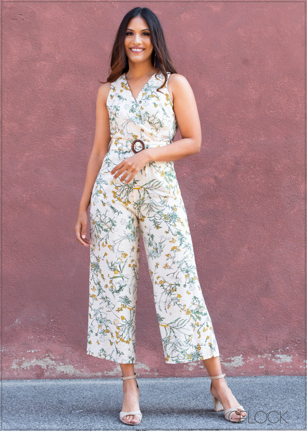 Mock Wrap Jumpsuit With Buckle - 383