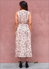 Printed Sleeveless Dress with Waist Tie - Linen2008