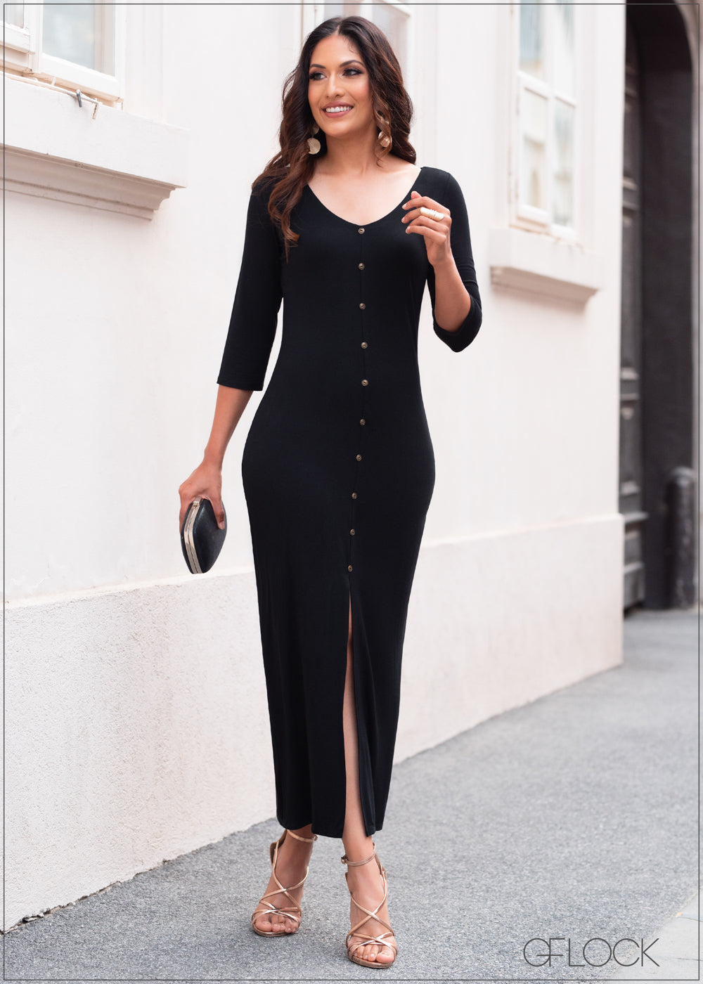 Mock Button Down Dress - 375