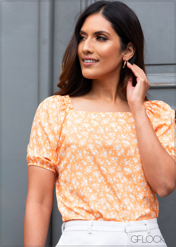 Printed Square Neck Top - 383