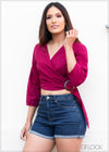 Buckle Detailed Wrap Top - 383