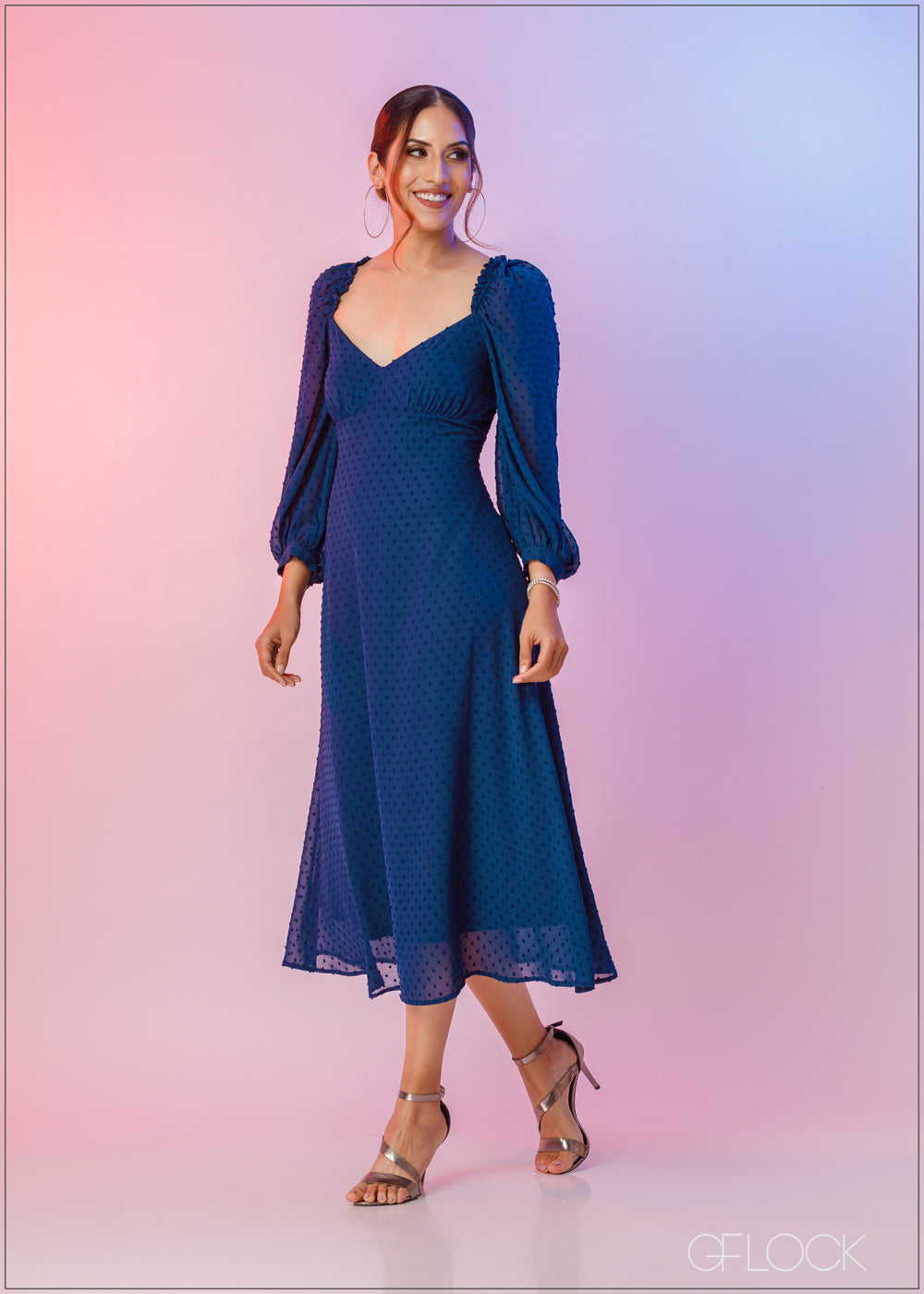 Gathered Shoulder Detail Midi Dress - 211122