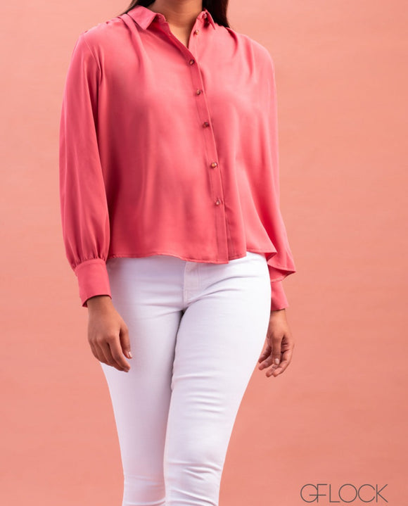 Collared Top With Gathered Shoulder - 0702