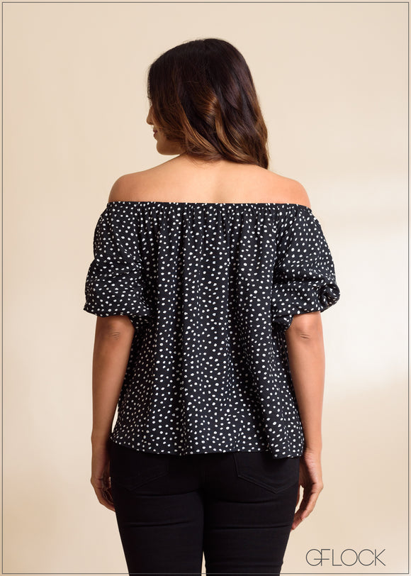Polka Dot Balloon Sleeve Top - 030423