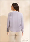 V-Neck Shoulder Pleat Detail Top - 130223